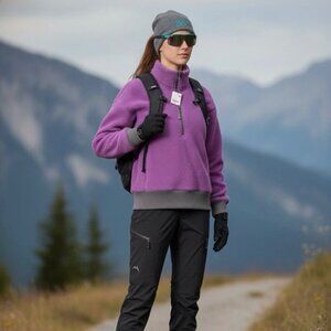 Free People Movement Hit The Slopes Purple Fleece Pullover 1/2 Zip Large